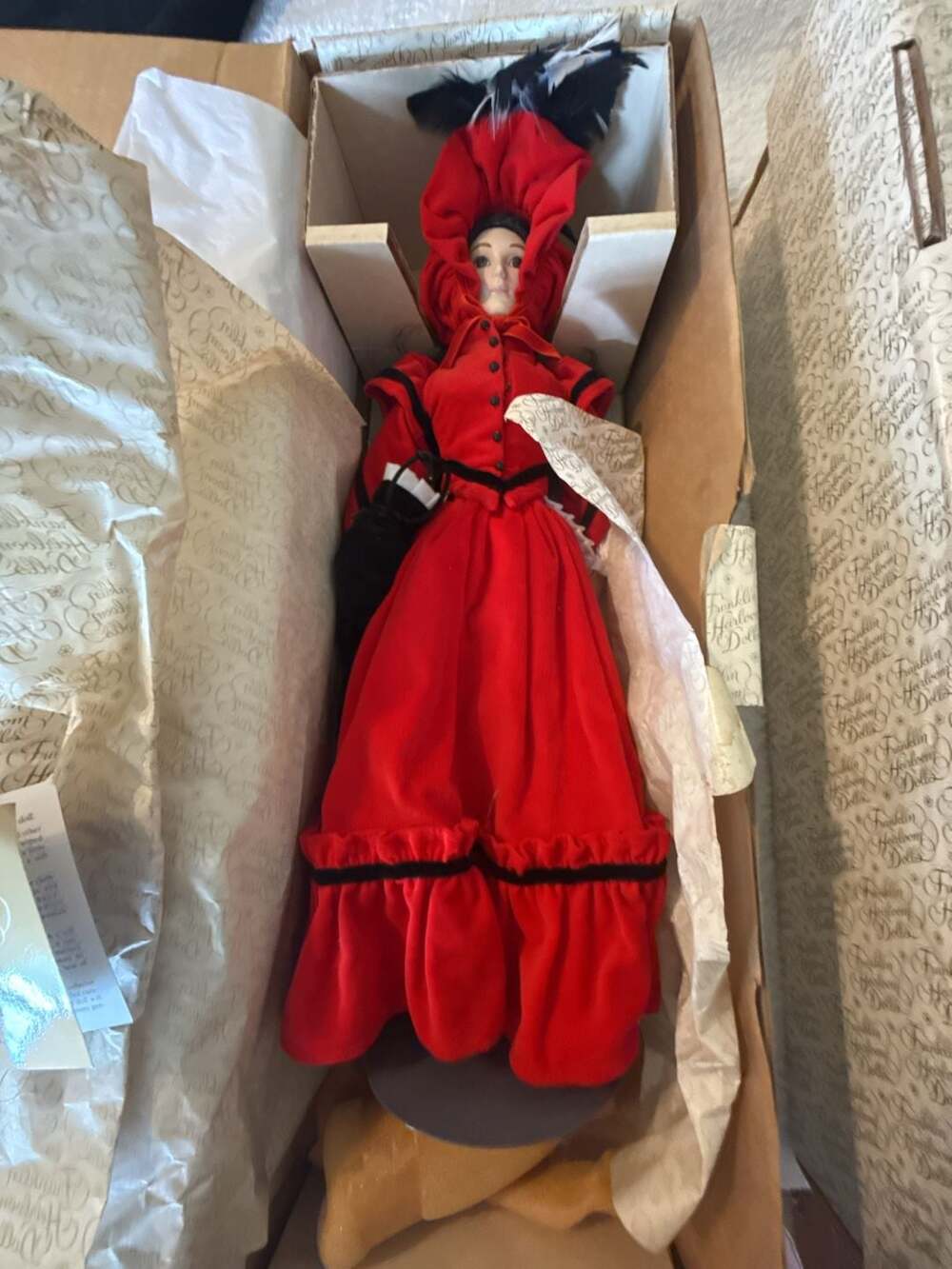 Franklin Heirloom Dolls Little Women 'Jo' 18" Porcelain Collector Doll red dress